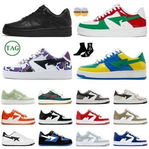 Designer casual skor sta sk8 män kvinnor bapestass sneakers gtrey patent läder vit blå grön orange blå haj ansikte svart kamouflage låg topp snörning sneakers