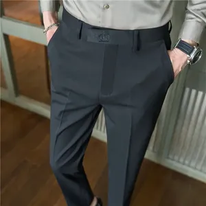Herrdräkter 2023 Autumn Winter Thicken Casual Suit Pants Men Solid Color Slim Fit Business Dress Pant Office Social Wedding Groom Trousers