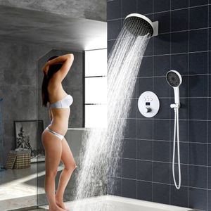 Chuveiro de parede branco com cascata e chuva, conjunto de torneira termostática para banheiro com display digital