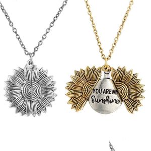 Pendant Necklaces You Are My Sunshine Flower Necklace For Women Open Locket Sunflower Pendant Necklaces Vintage Jewelry Drop Delivery Dhfvj