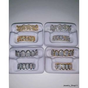 Top Bottom Teeth Grillz Set Zirconia Punk Teeth Mouth Dental Gold Grillz For Women Men Body Jewelry