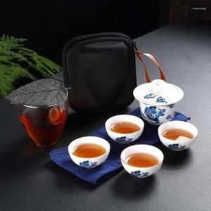Conjuntos de chá chinês bule chá conjunto cerâmica portátil um pote dois copo viagem ao ar livre gaiwan copos de cerimônia teacup