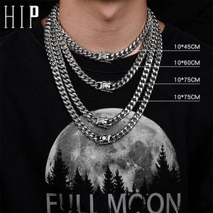 Hiphop rostfritt stål kubansk länkkedja sliver färg halsband mode smycken charm för män smycken gåva228g