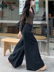 Women's Jumpsuits Rompers Cotvotee Black Baggy Jeans for Women Fashion Vintage Streetwear Wide Leg Pants Loose High Waisted JeansY2k Full Length 231205