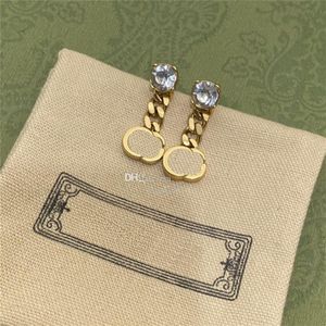 Shiny Chain Crystal Earrings Letters Charm Diamond Studs Designer Dangler Women Long Golden Chains Studs With Box3208