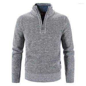 Мужские свитера, пуловер с половиной высокого воротника, нижняя рубашка, тонкий вязаный однотонный свитер на молнии
