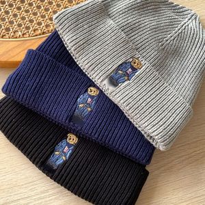 Beanie/Totenkopfkappen Polo Bear Stickerei Strickmütze mit Bündchen Wintermütze1