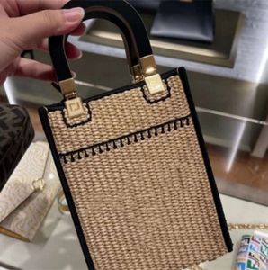 Designer's nya halmvävda barns tygsäska kusten Semester bärbar liten fyrkantig enkel axel crossbody