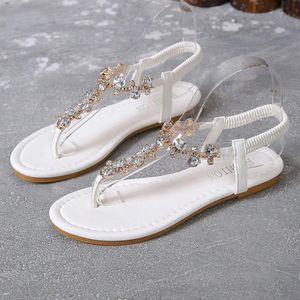 Sandalen Damen Sandale Glamorous Strass Dekor Glas Tanga Sandalen Knöchelriemen Sommer Outdoor Hausschuhe Casual Damen Schuhe 231204