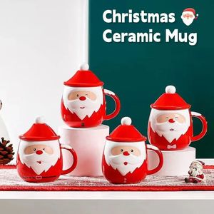 Wasserflaschen Kreative Cartoon Weihnachtsmann Becher Keramik mit Deckel Löffel Tasse Tragbare Tee Kaffee Weihnachtsgeschenke Home Drinkware 231205