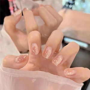 Nail Art Kits Curto Mulheres Aprimoramento Suave Nude Rosa Dupla Combinação Gradiente Brilhante Simples Patch de Desgaste