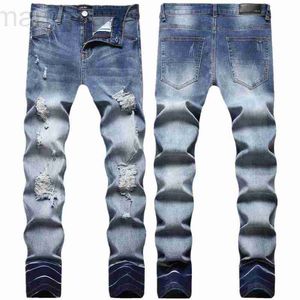 Mäns jeansdesigner Autumn/Winter Light Color Ripped Jeans Men's Men's Elastic Slim Fit Small Feet Fashion Long Pants YP6H