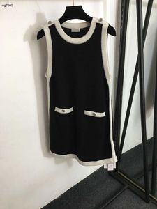 Designer mulheres roupas luxuosas menina verão moda saia gola redonda de alta qualidade manga longa duplo bolso decoração vestido dez 05