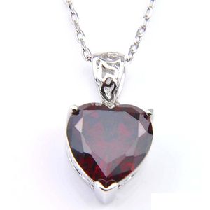 Colares Pingente Top Venda Nova Marca de Moda Presente de Natal Jóias Coração Vermelho Garnet Rosa Kunzite Gems 925 Sier Colares Womans Z Dhe64