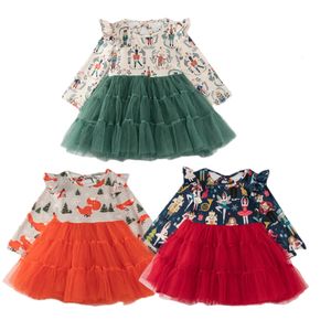 Sukienki dla dziewczyn Ekskluzywne GirlyMax Christmas Baby Girl Nutcracker Fox Print Tutu spódnica wirusowa sukienka kolanowa dla dzieci odzież 231204