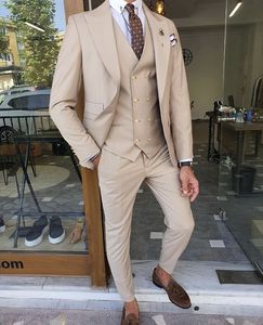 Nya ankomst Groomsmen One Button Groom Tuxedos Peak Lapel Men Suits Wedding/Prom/Dinner Best Man Blazer (Jacka + Pants + Bow Tie + Vest) G271