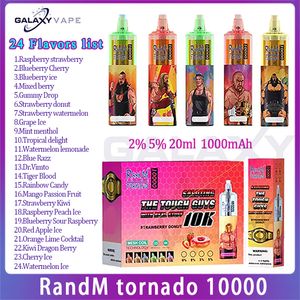 Autentisk Randm Tornado 10000 Puff E Cigarett 0,8Hm 1000mAh Uppladdningsbart batteri 20 ml POD MESH COIL 24 Flavors Puffs 10 Kit 2% 5% nivå