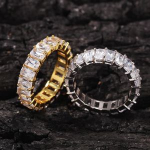 New Iced Out HipHop Cube CZ Baguette Rings Jewelery Gold Sliver Micro Paved Ring for Man Women Gift2403