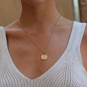 Pendant Necklaces Stainless Steel 18k Gold Plated Roman Vintage Star Charm Chain Women's Floral Textured Coin Necklace Party Gift