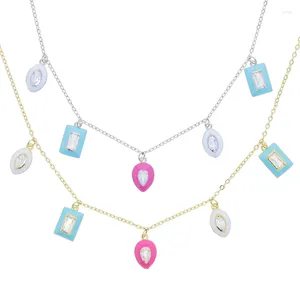 Hänghalsband geometriska halsband örhänge för kvinnor emalj cz guldpläterad kedja med 35 cm 10 10 förlängning unik färgglad design