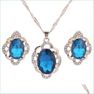 Orecchini Collana Set di gioielli da sposa Pendenti in cristallo Collane Orecchini Fidanzamento Matrimonio Gioielli con consegna a goccia Set di gioielli Dhu20