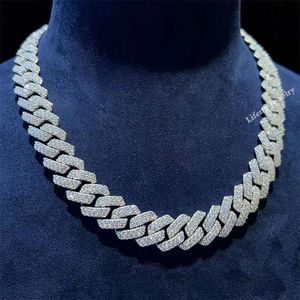 Hip Hop Jewelry 14mm 2Rows VVS Moissanite Diamond Cuban Link Chain 925 Silver Moissanite Necklace