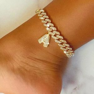 Fußkettchen Mm DIY Gold Layered Initial Cuban Link Chain Iced Out Für Frauen Fußkettchen Knöchel Armband Edelstahl SchmuckAnklets