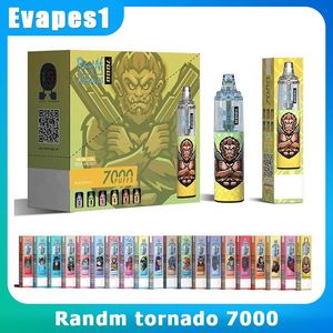 Original RandM Tornado 7000 Puffs Einweg-Vape-Stift, elektronische Zigaretten, 14 ml, vorgefüllt, 850 mAh Mesh-Spule, 46 Farben, wiederaufladbar, luftverstellbar, 0 % 2 % 5 % Gerät