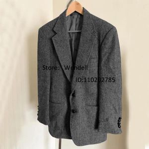 Kvinnorjackor Bazaleas kostym Herringbone Jacket Single Breasted Slim Fit Wool Elegant Birthday Party High Street Customization