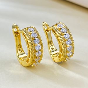 14k altın moissanit elmas çember küpe% 100 gerçek 925 Sterling Silver Party Düğün Küpeleri Kadın Nişan Takı Hediyesi