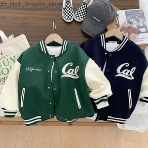 Down Coat Young Boys' Baseball Jacket Coat Letter Printing Single Breasted O-neck Causal Fashionable Outwear Patchwork 5-12 Years Old Q231205