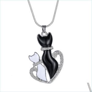Ожерелья с подвесками Ожерелье с подвеской Женская мода Симпатичные черно-белые кошки Цепь Подарочные ожерелья Прямая доставка Ювелирные изделия Ожерелья Подвески Dhs5Q