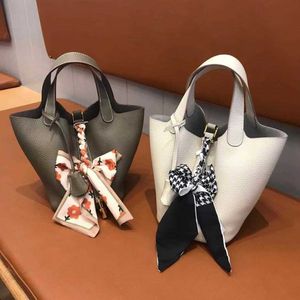 Дизайнерская сумка с замком Picotin 2023. Новая модная женская сумка Litchi из коровьей кожи, маленькая корзина для овощей, портативное ведро FX70