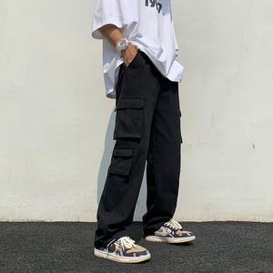 Black white Casual Pants Mens Fashion Loose Straight Wide Leg Pants Men Streetwear Hip-hop Pocket Cargo Pants Mens Trous