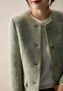 Jaquetas femininas outono roupas mulheres clássico verde casacos tweed artesanato curto lã faux slim outwear senhoras roupas de lã