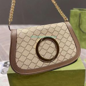 Blondie Designer Kadınlar Saddle Zinciri Omuz Çantası İtalya Lüks Marka Yuvarlak G Metal Cowhide Deri Crossbody Çantalar Leydi Tuval Baskılı Çift Kayışlar Çanta 28cm