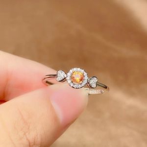 Модное кольцо с желтым сапфиром 3 мм, натуральный желтый сапфир, серебряное кольцо, августовский камень, подарок для девочки