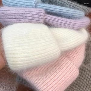 Berets Fashionable Warm Cashmere Wool Angora Hair Winter Knitted Little Women's Hat Triple Skiing Outdoor