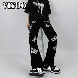 Mens Jeans Womens Printed Fashion Butterfly Y2K Clothes Vintage Baggy Denim Pants Trousers Streetwear Wide Leg For Men 231204