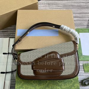 12a helt ny spegelkvalitetsdesigner Small Horsebit Flap Bag 26,5 cm kvinnors äkta läder hobo väskor lyxiga handväskor beige duk handväska axelväska med låda