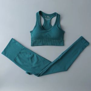 Qp trapstar Frau Yoga Neues Outfit Solide Gym Kleidung Workout Sets Sport-BH Nahtlose Leggings Langarm Crop Top Weibliche Trainingskleidung Sportbekleidung