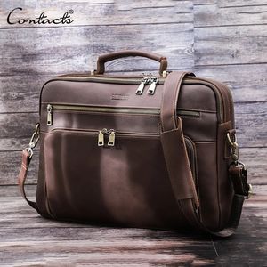 Aktentaschen CONTACT'S Herren Laptop Aktentasche Tasche Echtleder Handtasche für 16