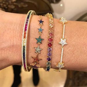 Catena Trendy Zirconia Stelle di cristallo Bracciale schiavo per le donne Mano dito Braccialetti con ciondoli color argento Delicato CZ 231205