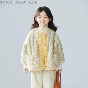 Down Coat 2023 Teenager Girl Winter Korean Floral Jacket Cotton Corduroy Three Color Floral Kid Girl Jacket Outerwears For 2-14 Years Girl Q231205