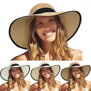 Ampla borda chapéus sol feminino verão lazer outing gigante floppy chapéu sombreamento férias natação praia confortável belas senhoras bonés