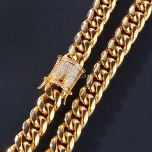 Corrente cubana de aço inoxidável, cristal de zircônia cúbica, ouro, diamante, pulseira, colares para homens, boate, hip hop, joias da moda, wi221n