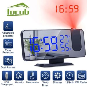 Desk Table Clocks LED Digital Projection Alarm Clocks USB Electronic Ceiling Projector Alarm Clock with FM Radio for Bedroom Bedside Desktop Clock 231205