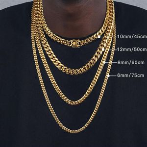 Correntes 6mm 8mm 10mm 12mm Hip-Hop 18k banhado a ouro Miami Cuban Link Chain Colar de aço inoxidável presente para homens mulheres jóias 242Q