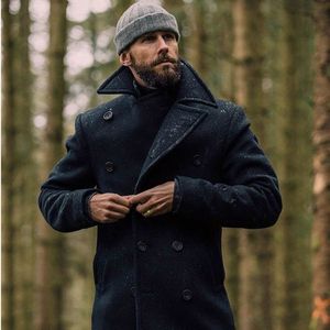 Preto tweed lã masculino casaco longo inverno noivo festa de formatura jaqueta roupa de negócios uma peça