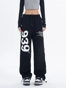 سروال نسائي Zoki harajuku y2k sweatpants نساء رسالة أسود كوري طباعة الساق واسعة الموضة الهيب هوب عالية الخصر الإناث بنطلون غير رسمي